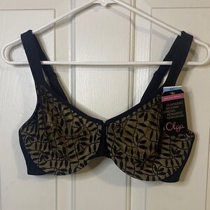 Olga Women's Elegant Black and Gold Leaf Pattern Bra